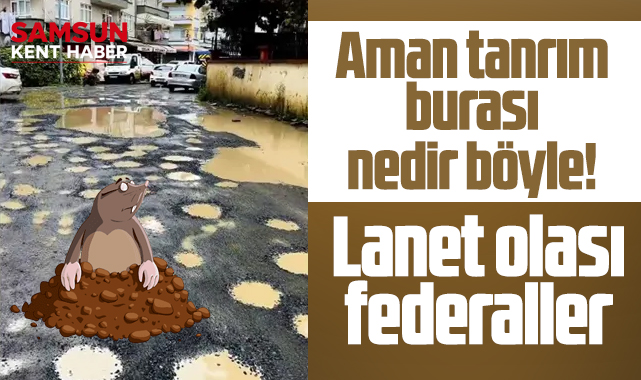 Samsun'da köstebek yuvası gibi yol görenleri şoke etti!